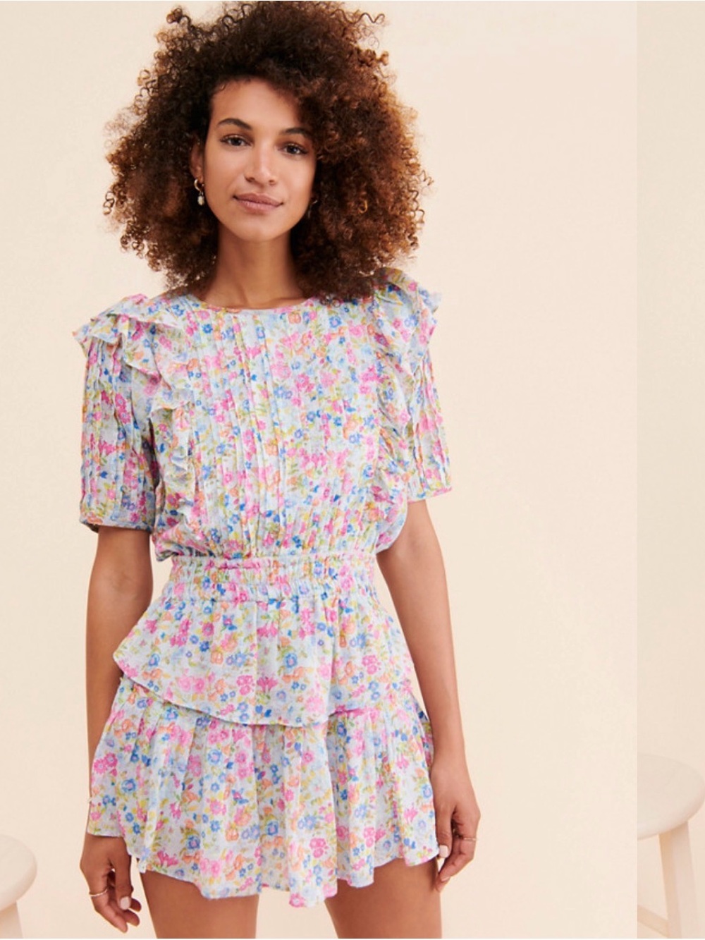LoveShackFancy Natasha Floral Ruffle Tiered Mini Dress Size Medium